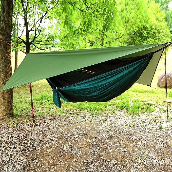 Camping Hammock with Rain Fly Tarp and Mosquito Net with Tree Straps Single - Image 6