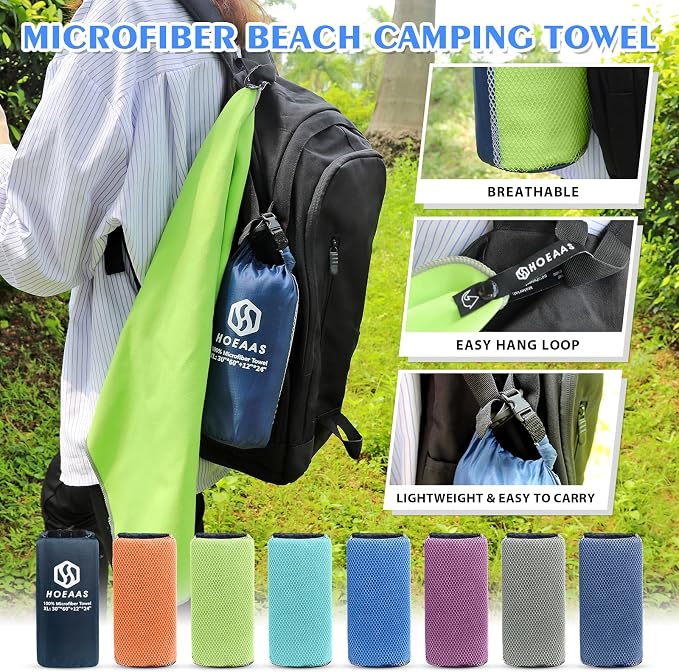 HOEAAS 2 Pack Microfiber Camping Towels, Quick Dry Towel, Super Absorbent Ultra - Image 6