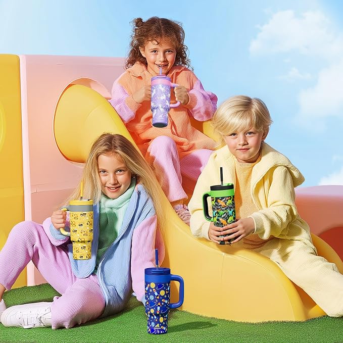 24 oz Insulated Tumbler for Kids: Spill-Proof, 2-in-1 Straw Lid, Cold for 26 Hrs - Image 8