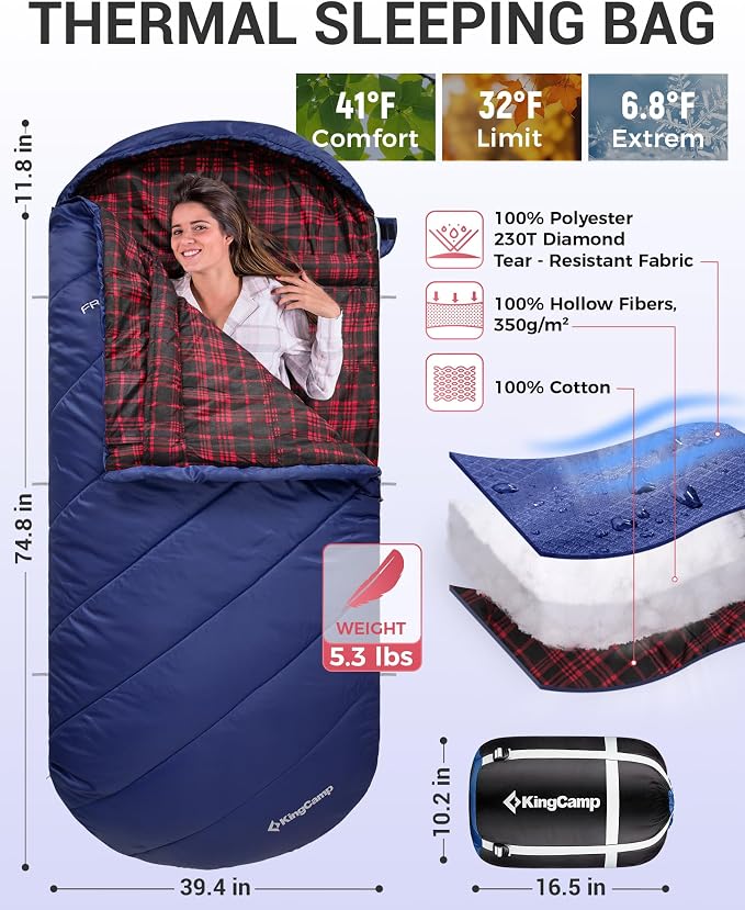 KingCamp Sleeping Bag for Adults, Cold Weather & Warm Extra Wide Big & Tall XL - Image 3