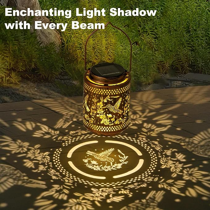 2 Pack Solar Lanterns Outdoor Waterproof Hummingbird and Iris Hanging Garden - Image 5