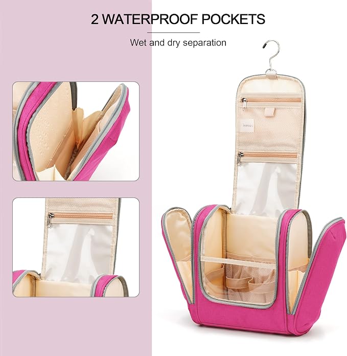 Hanging Travel Toiletry Bag for Women and Men, 6 Organizer Compartments - Image 5
