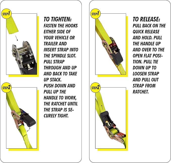 Cartman Ratchet Tie Down, 4Pk 15Ft, 500Lbs Load Cap/ 1500Lbs Break Strength - Image 6