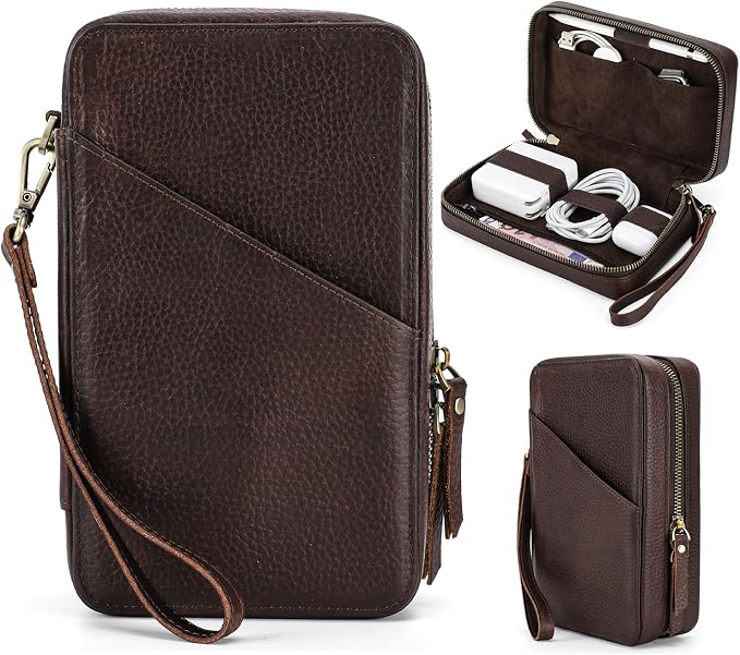 Electronic Organizer Case Tech Kit, Top Grain Leather Handmade, Portable by CataPurusLeatherCrafts