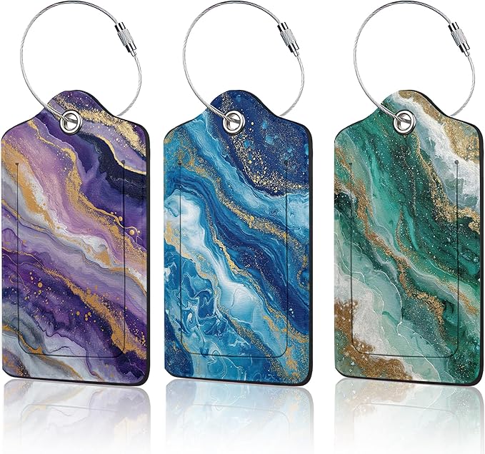 3 Pack PU Leahter Abstract Marble Liquild Luggage Tag by Unknown