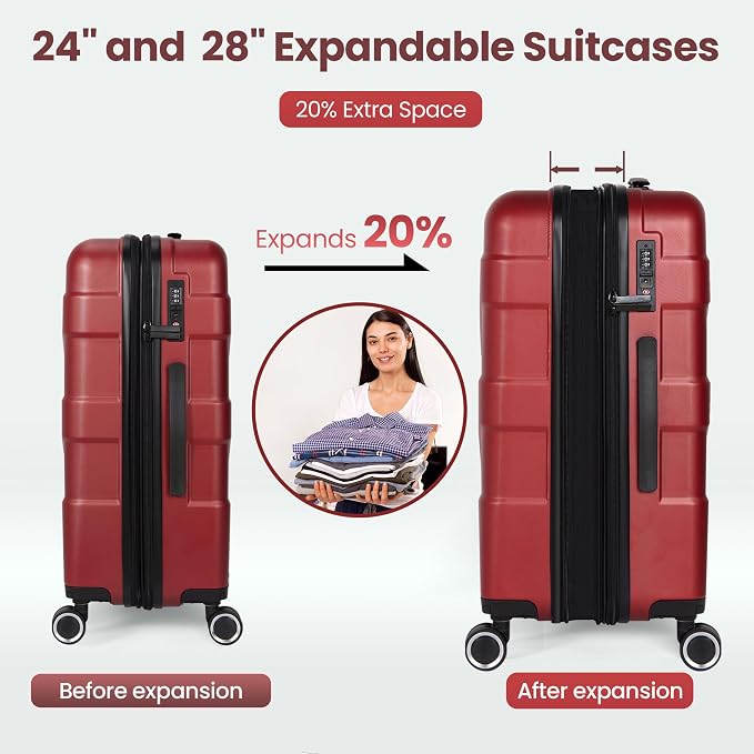 Luggage Sets 3 Piece with Spinner Wheel, Hardside Suitcase Set with TSA Lock - Image 4