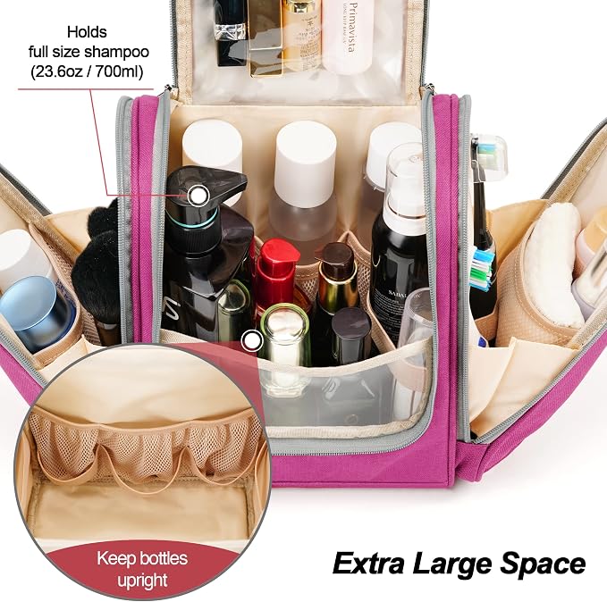 Hanging Travel Toiletry Bag for Women and Men, 6 Organizer Compartments - Image 2