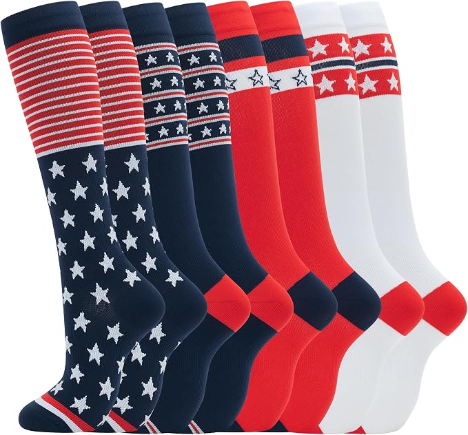 Compression Socks for Women Men Circulation Knee High 8 Pairs for Nurses by HELLOMOMOYA