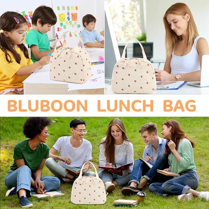 Bluboon Lunch Bag for Women Men Cute Corduroy Lunch Tote Bags Reusable - Image 7