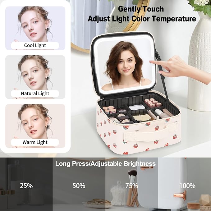 Makeup Bag With LED Mirror, Travel Makeup Case with Light up Mirror Fashion - Image 2