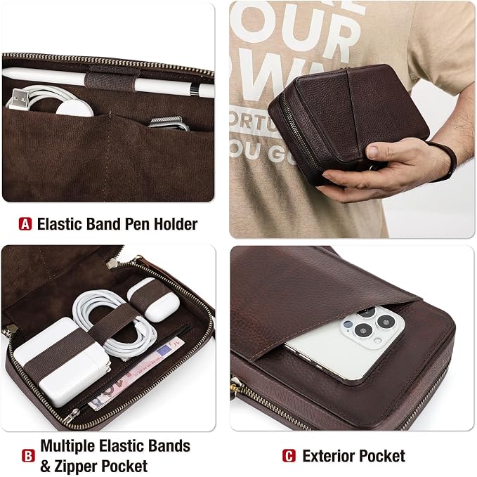 Electronic Organizer Case Tech Kit, Top Grain Leather Handmade, Portable - Image 6