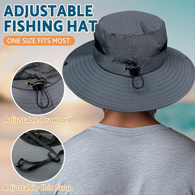 PFFY Sun Bucket Hats for Men Women 3” Wide Brim UPF 50+ Fishing & Beach Hat - Image 4