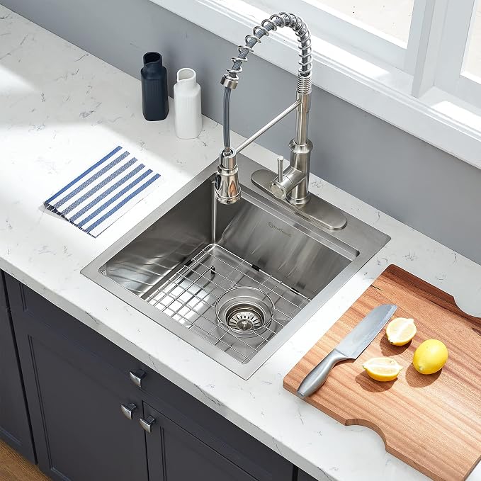 Kitchen Sink, 17 x 19 Inch Drop-in Bar Sink Stainless Steel Topmount Kitchen - Image 2