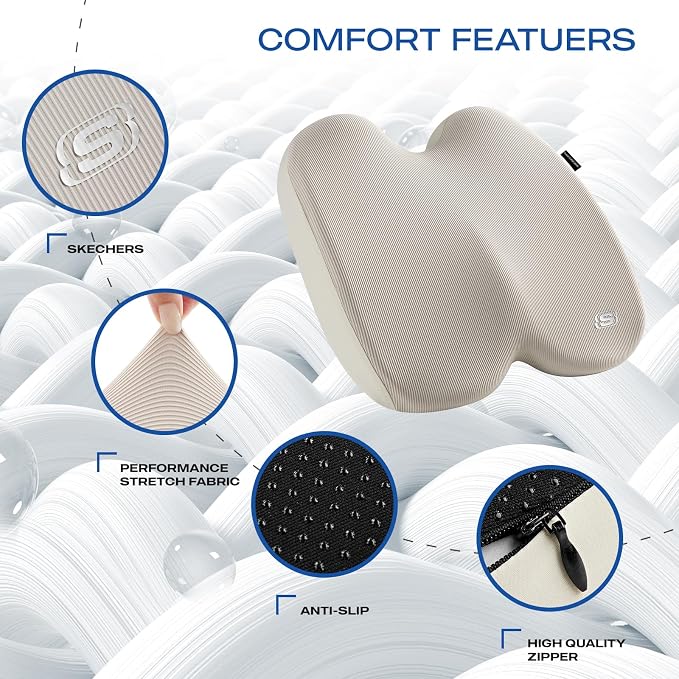 Skechers Memory Foam Seat Cushion, Ribbed Fabric Office Chair Cushion - Image 3