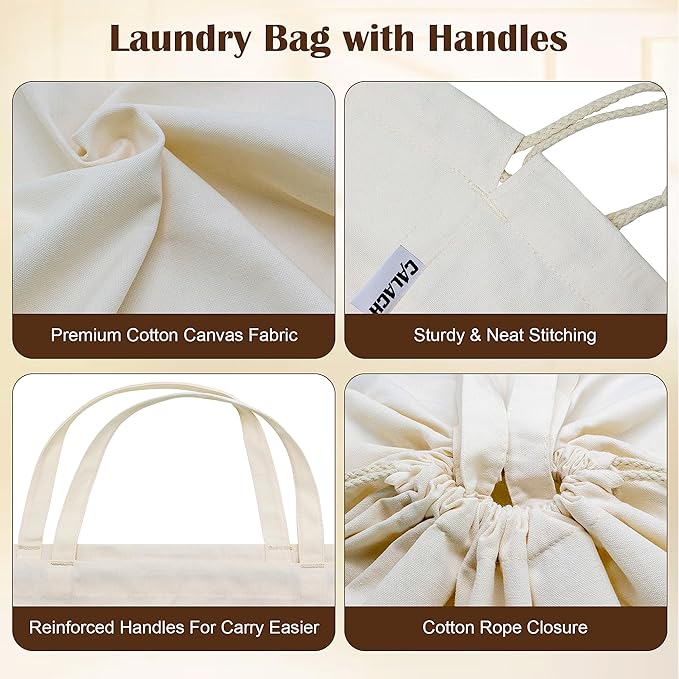 Canvas Laundry Bags with Handles & Square Base 13.8"x 13.8", Large Heavy Duty - Image 6