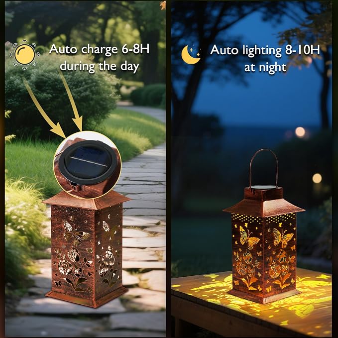 Homemory Butterfly Solar Lanterns Waterproof, Metal Hanging Hollowed-Out Metal - Image 5