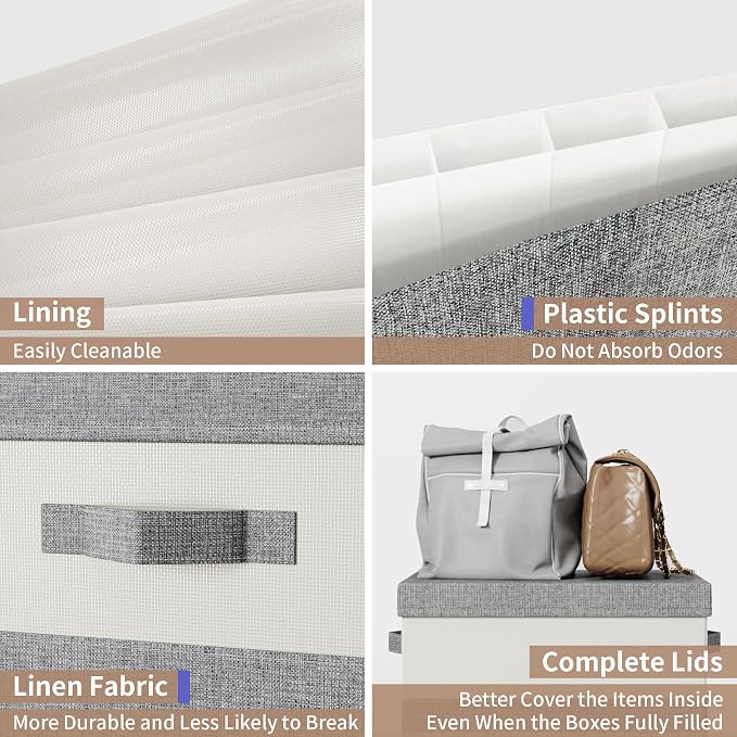 Fabric Large Storage Bins with Lids 3 Pack Collapsible, Linen Closet Organizers - Image 9