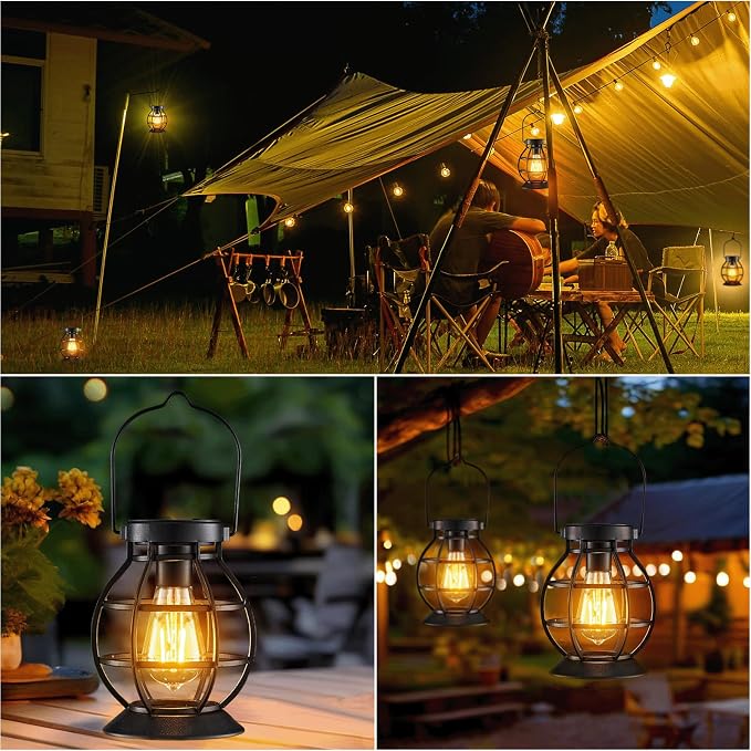 2 Pack Solar Lanterns Outdoor Hanging Lantern Lights, Metal Decor Lantern - Image 6