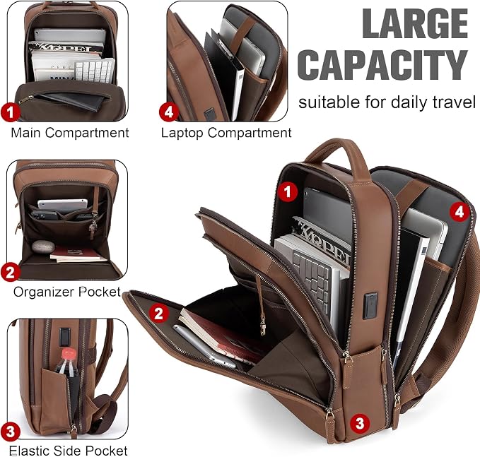 Tzowla Leather Laptop Backpack, Bag - Image 2