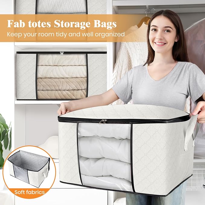 Fab totes 8 Pack Clothes Storage, Foldable Thick Fabric Blanket Storage Bags - Image 5