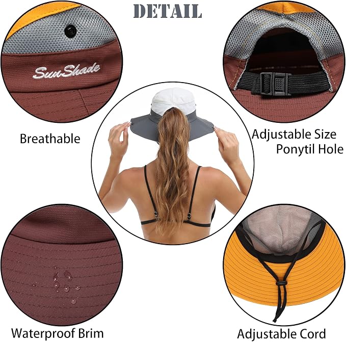 Womens Summer Sun Hat Beach Hat Wide Brim Outdoor UV Protection Hat Foldable - Image 3