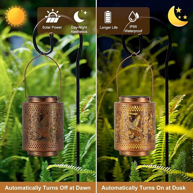 Solar Lanterns Outdoor Waterproof Hummingbird and Iris Garden Decor Gifts - Image 3
