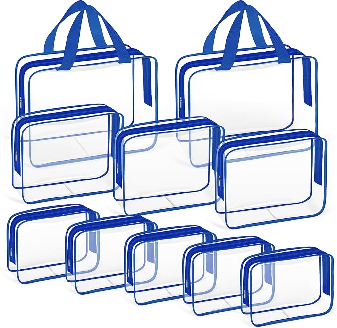 TISRATOK 10 PCS Clear Travel Makeup Toiletry Bag, Plastic PVC Cosmetic TSA by TISRATOK