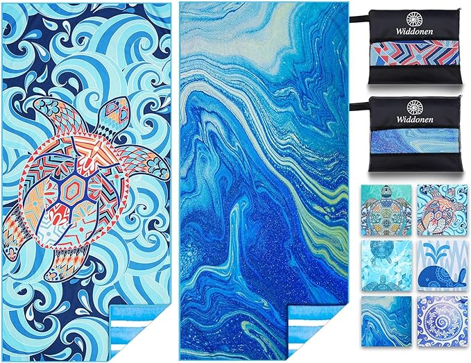 2 Pack Microfiber Lightweight Beach Towel Sand Free Quick Dry Absorbent Thin by WIDDONEN