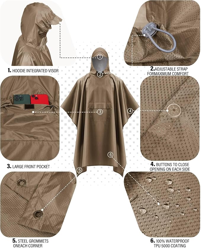 iCreek Hooded Rain Poncho with Pocket Waterproof Lightweight Unisex Raincoat - Image 5
