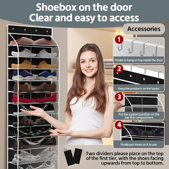 12 Pocket Over the Door Shoe Organizer, Reusable Breathable Large Mesh Bag - Image 4
