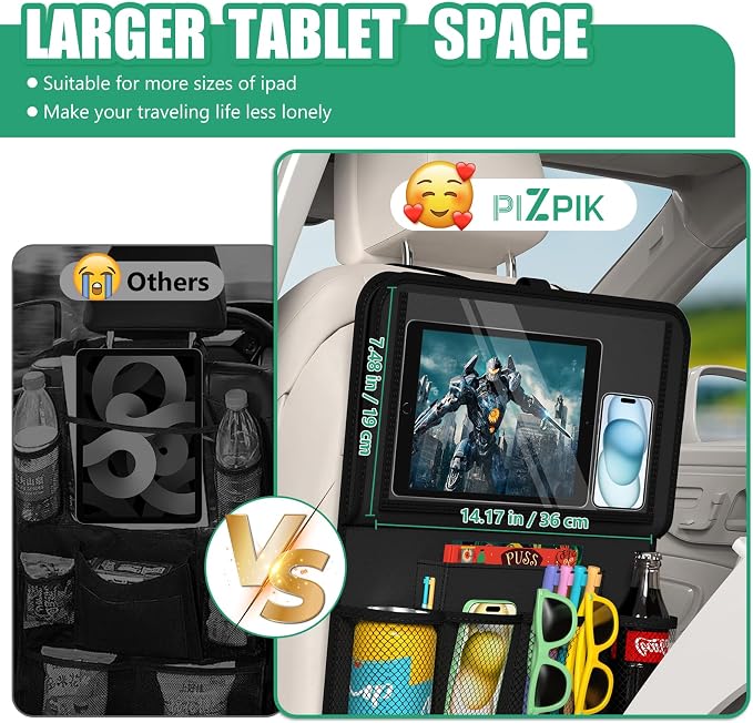 Car Backseat Organizer with Tablet Holder, 11 Storage Pockets with Foldable - Image 4