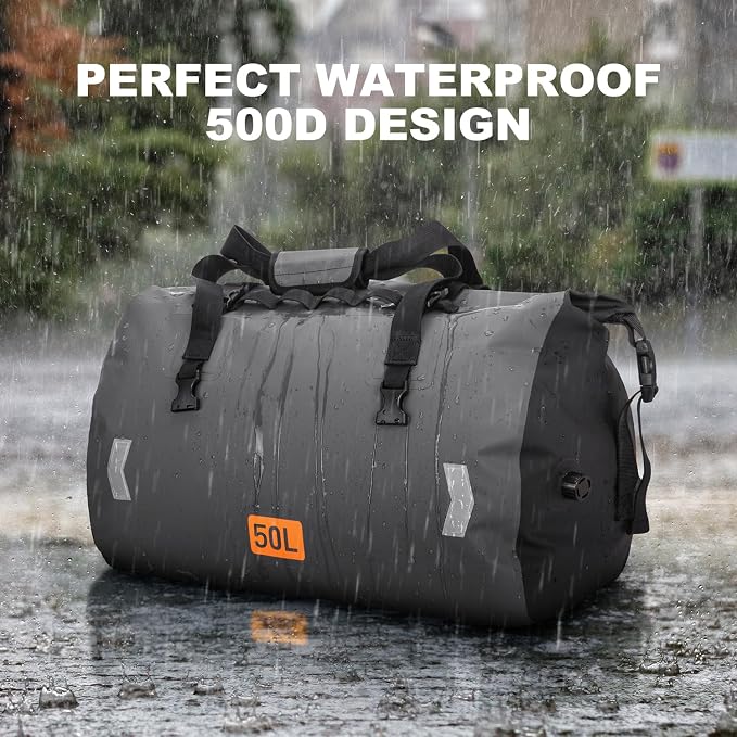 Waterproof Duffel Bag, 50L Roll-top Motorcycle Dry Bag - Image 2
