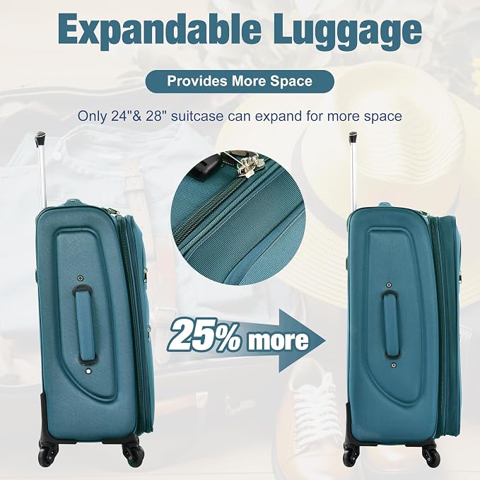 Merax Softside Luggage Set Softshell Lightweight 3 Piece Spinner Suitcase - Image 5