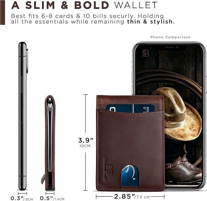 SERMAN BRANDS RFID Blocking Slim Bifold Genuine Leather Minimalist Front Pocket - Image 6