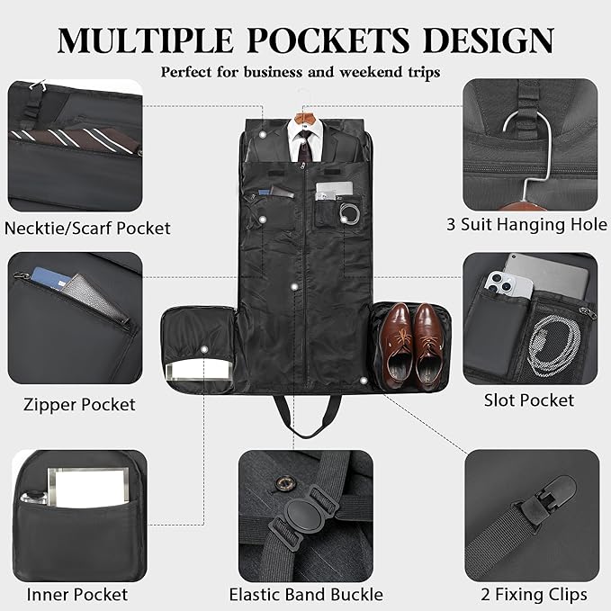 Canvas Garment Bags for Travel, Convertible Carry On Garment Duffel Bag for Men - Image 3