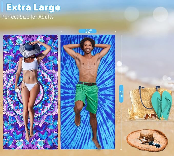 6 Pack Microfiber Thin Lightweight Beach Towel Oversized 71x32 Extra Large Sand - Image 3