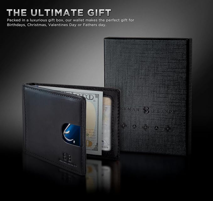 SERMAN BRANDS RFID Blocking Slim Bifold Genuine Leather Minimalist Front Pocket - Image 7