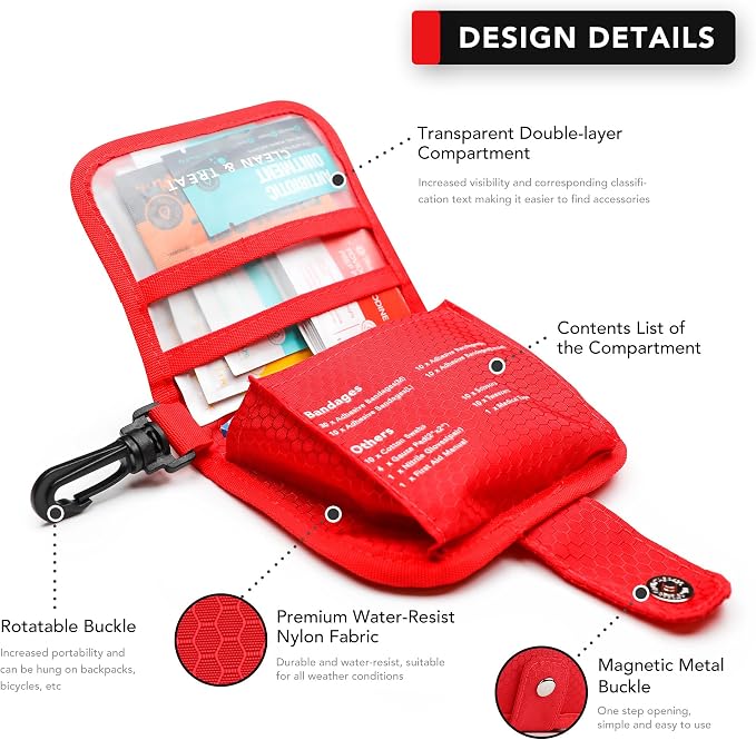 Small First Aid Kit, 100 Pieces Water-Resistant Well Organzied Pouch - Image 2