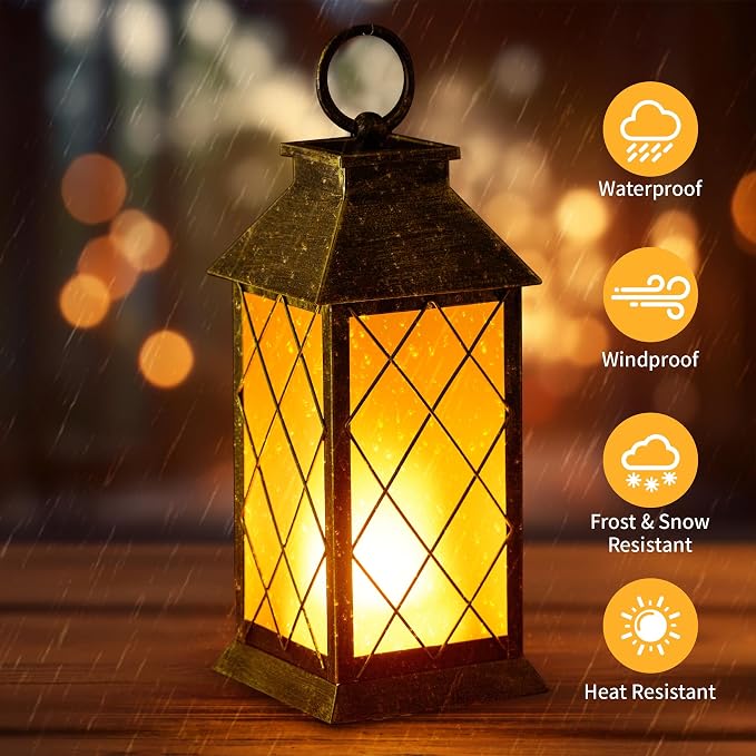 18" Solar Lantern with Flickering Flame Light, Large Outdoor Waterproof Solar - Image 5