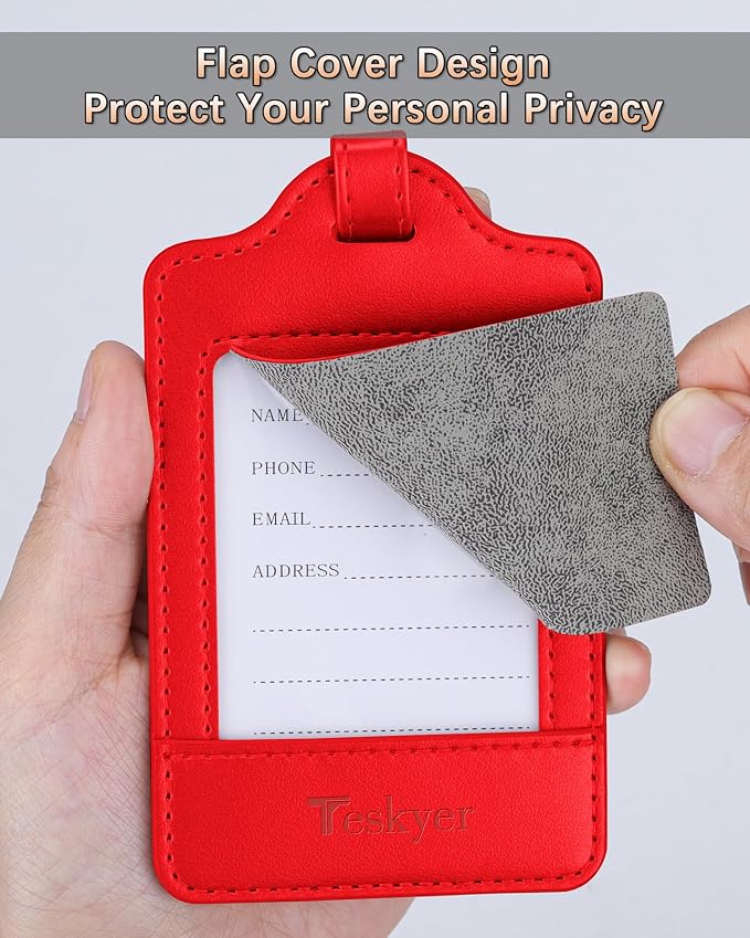 Teskyer Luggage Tags, 3 Pack Premium PU Leather Luggage Tags - Image 3