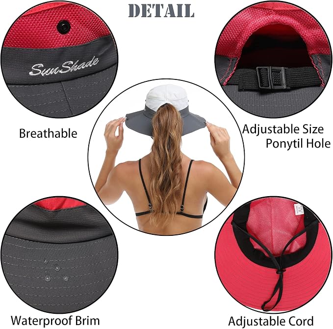 Womens Summer Sun Hat Beach Hat Wide Brim Outdoor UV Protection Hat Foldable - Image 3