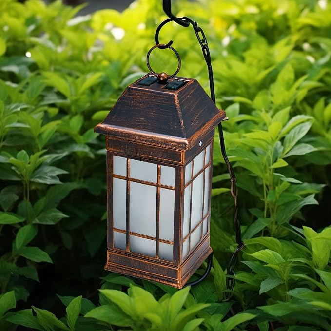 14" Solar Lantern Outdoor Waterproof, Glass Flickering Flame Solar Lanterns - Image 2