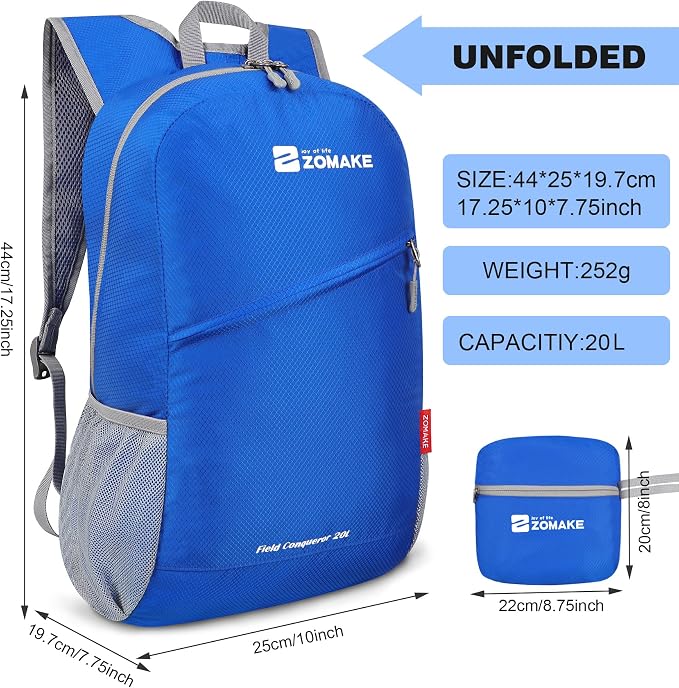 ZOMAKE Lightweight Packable Backpack 20L, Foldable Backpacks Small Daypack - Image 2