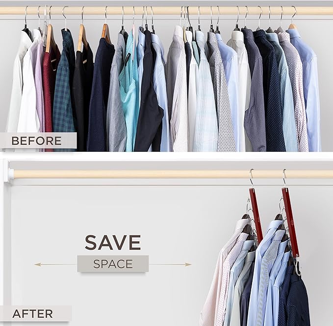 MORALVE Space Saving Hangers for Closet – 4 Pack European Beechwood 6-Tier - Image 3