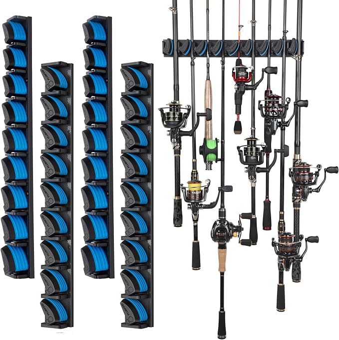 PLUSINNO 4 Pack Vertical Fishing Rod Rack, Wall Mounted Fishing Rod holder by PLUSINNO