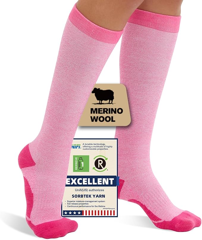 Merino Wool Compression Socks for Women Men, 15-20 mmHg Knee High Socks for by Unknown