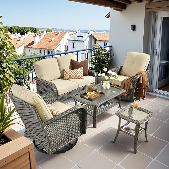 HOOOWOOO Patio Furniture Set, 5 Pieces Outdoor Conversation Set, All Weather by DesignforBetterLife