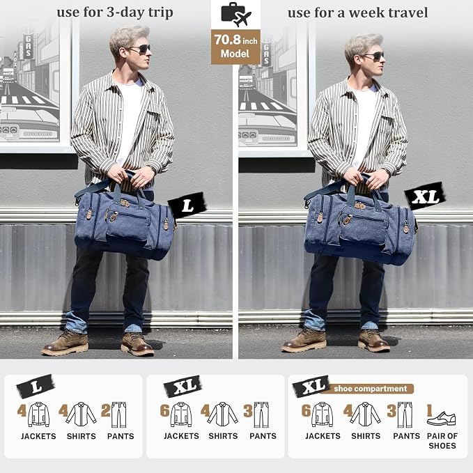 Gonex Canvas Duffle Bag for Travel 50L Expandable Duffel Weekend Overnight Bag - Image 6