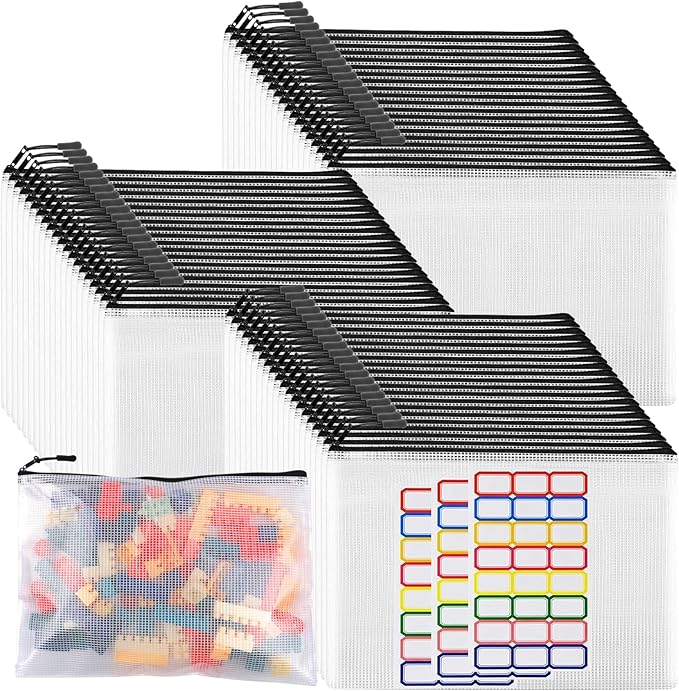 60pcs Large Mesh Zipper Pouch File Bags Reusable Zippered Pouches by YOPCDJ