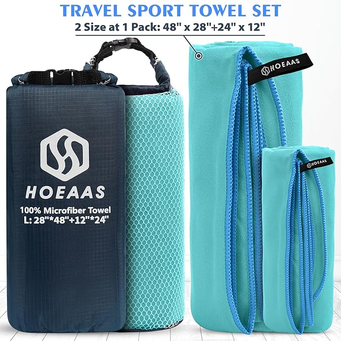 HOEAAS 2 Pack Microfiber Camping Towels, Quick Dry Towel, Super Absorbent Ultra - Image 2
